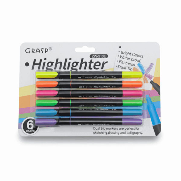 CONJUNTO DE 6 MARCADORES | GRASP HIGHLIGHTER | CORES FLUORESCENTES | PONTA DUPLA